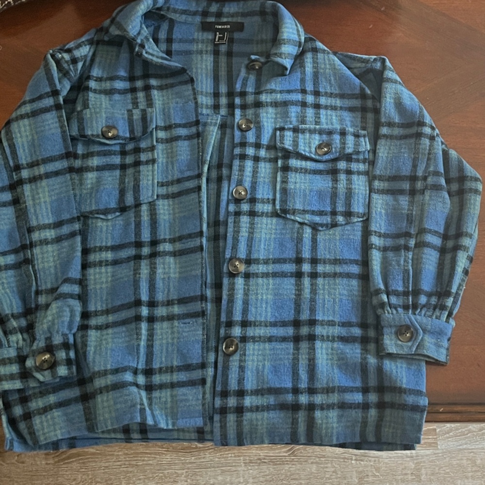 Blue Plaid Button-Up Jacket
